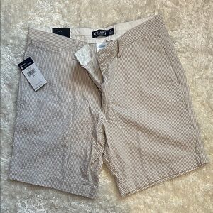 Chaps Men's Beige Striped Flat Front Shorts